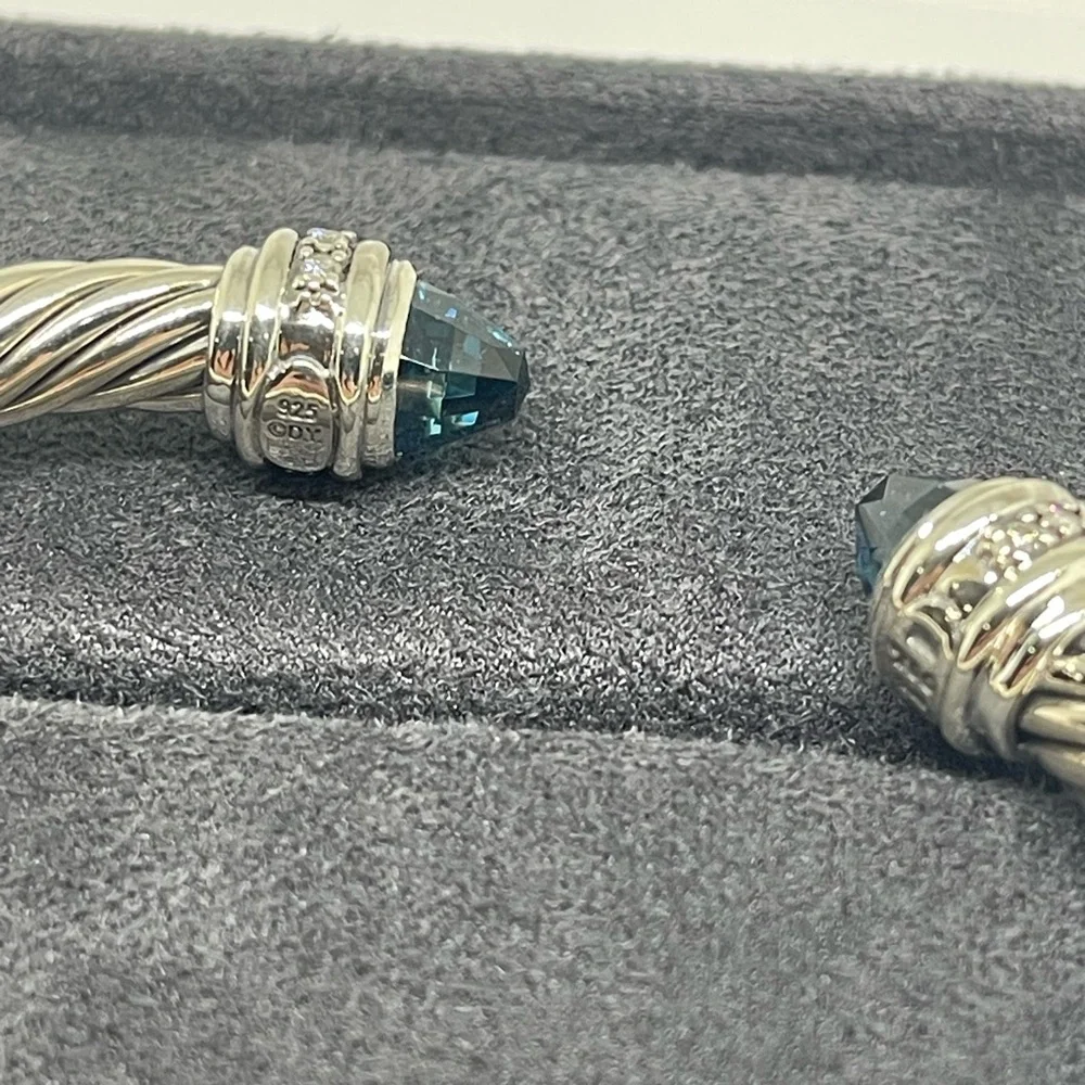 David Yurman Bracelet Sterling Silver with Hampton Blue Topaz and Diamonds, 7mm - Picture 9 of 10
